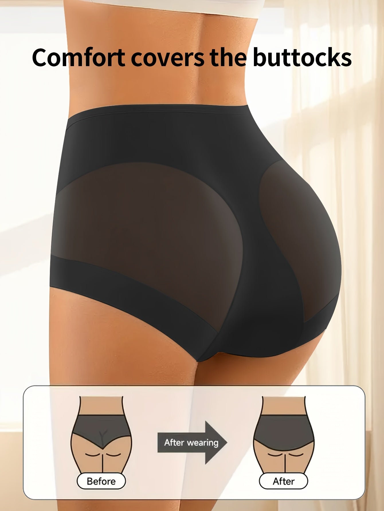 4pcs QUASTI Women's High Waist Mesh Panties - Breathable, Non-Marking, Tummy Control & Hip Lifting, Nylon Spandex Blend, Elegant French Romantic Design for Daily Wear, Black & Beige