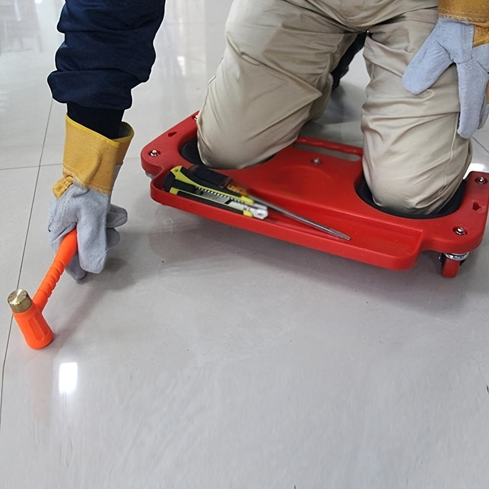 1pc Red & Black Rolling Kneeling Pad with Wheels & Built-In Tool Tray - Comfortable Cushioned Metal Platform for Carpenters, Machine Workers, Flooring & Auto Repairs