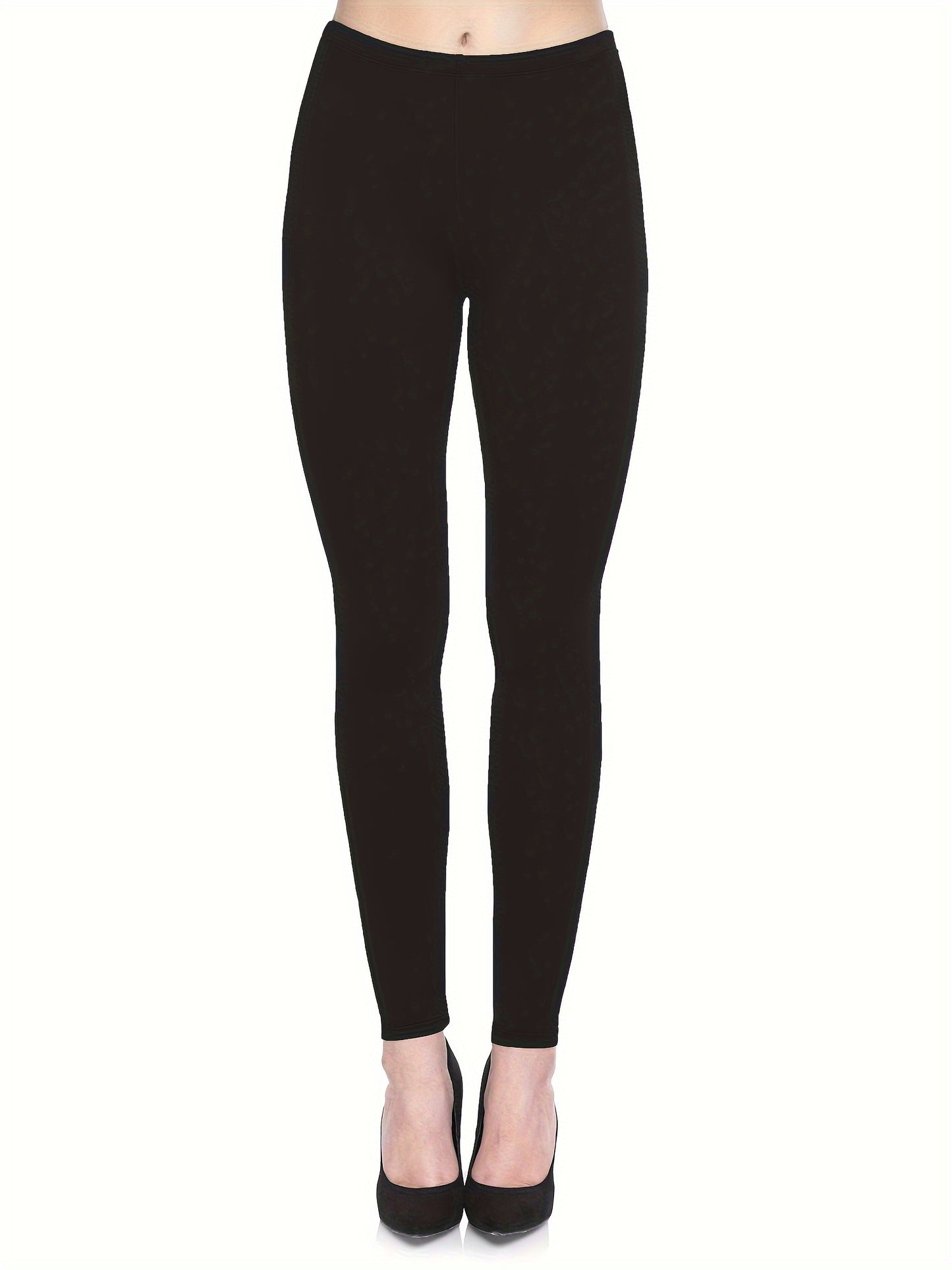 3-Pack High-Elasticity Slim-Fit 9/10 Length Pants - Solid Color Tight Waist All-Season Trousers, Machine Washable &amp; Dry Cleanable, Casual to Dressy Wear (Compatible with Skirts/Blouses) - Bulk Pack for Cost Savings &amp; Easy War