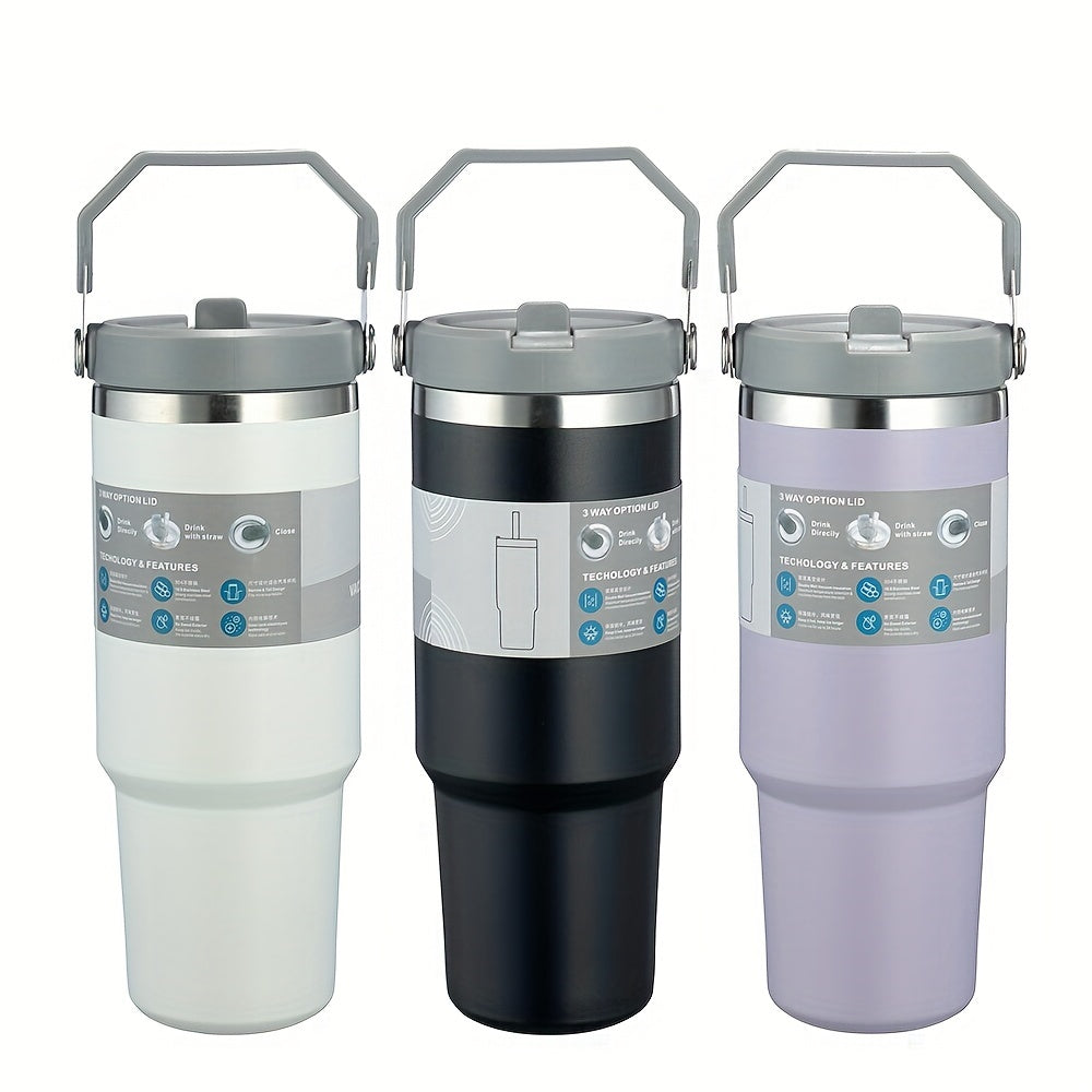 1pc 20oz/30oz Portable Insulated Tumbler With Handle And Straw Lid, Portable Large Capacity Water Bottle, 304 Stainless Steel Car Cup For Outdoor Sports, Travel & Camping, Birthday Gift For Men And Women, Christmas Gift