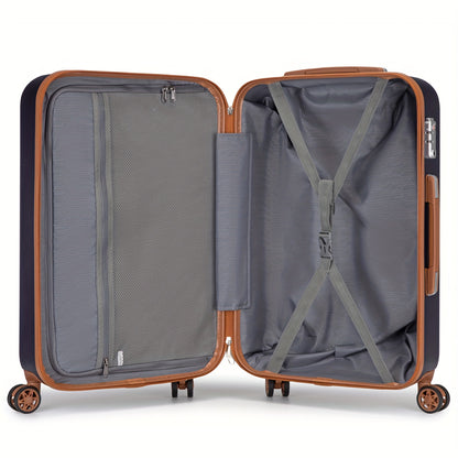 Kono Multi-Size Checked Luggage Suitcase with Spinner Wheels, TSA Lock & ABS+PC Hardshell - Lightweight Carry-On or Checked, Navy Blue & Brown, Frame, Multi-Directional Travel Suitcase for &