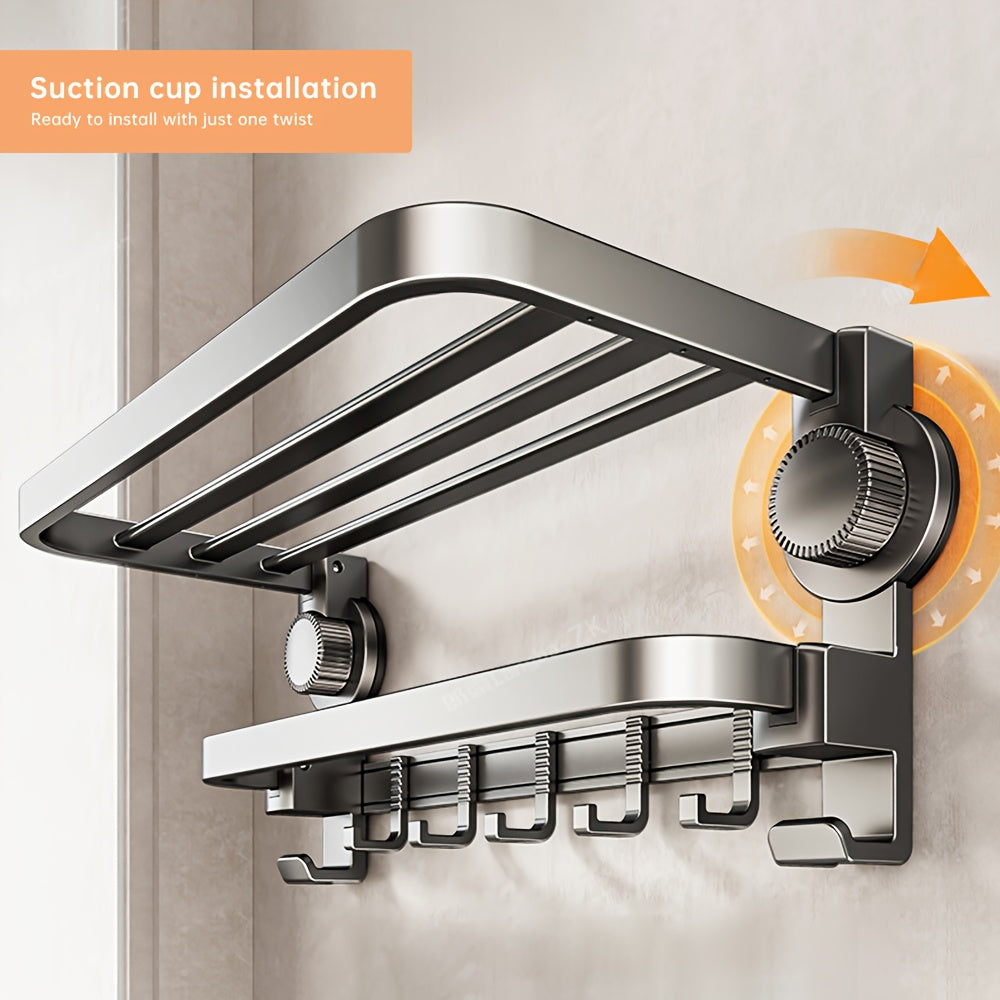 A Multifunctional Foldable Towel Rack with 1 Suction Cup, Including 2 Bases And 7 Hooks, a Space-Saving Towel Storage Rack, Suitable for Bathrooms And Balconies, Gray in Color, No Drilling Required to Change Its Position, Tow
