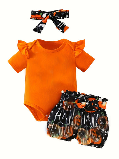 3pcs Short Sleeve &amp; Shorts Set for Newborns - "I'm Daddy's Girl" Letter Print Pants and Headband, Mommy's World Alphabet Kids' Outfit, Perfect for Outdoor