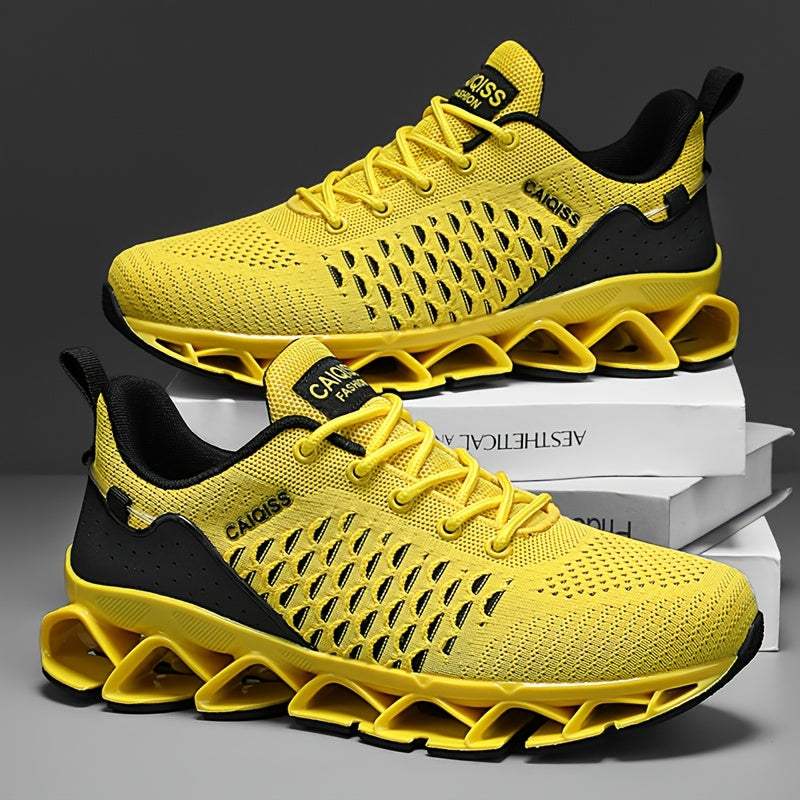 Men's Lightweight Breathable Casual Sneakers - Neon Yellow & Black, Fabric Upper with Mesh Lining, TPU Anti-Twist Sole, All-Season Low-Top Design for Hiking, Training & Daily Wear