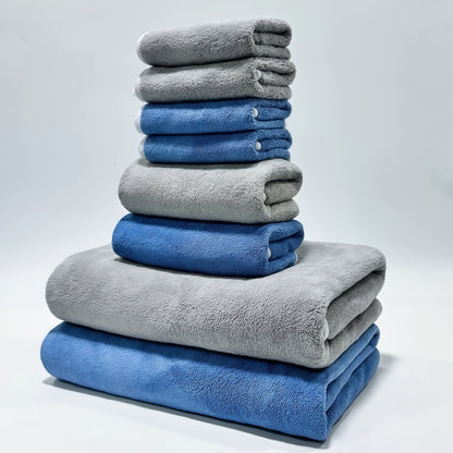 8-Pack Super Soft Coral Fleece Bath Towel Set, 2 Bath Towels 68.58 X 139.7 cm, 2 Washcloths 34.8 X 76.2 cm, 4 Square Towels 34.8 X 34.8 cm, Quick Drying, Highly Absorbent And Lightweight, Towel Bathroom Towel Set