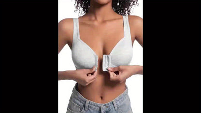 Soutien de 3 peças, fecho frontal, riscas verticais, franzido e sem aro.