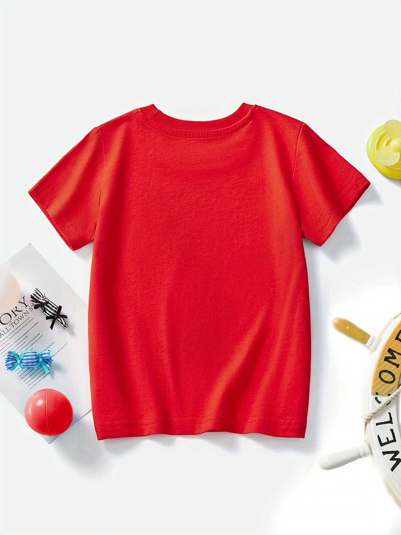 Boys' Cotton Short Sleeve T-Shirt with Cartoon Excavator Print, Breathable Summer Trend