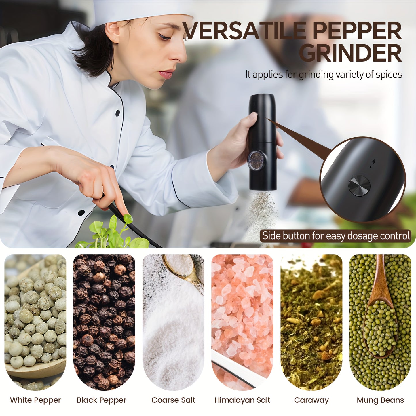 1pc/2pcs Option, Rechargeable Electric Salt And Pepper Grinder, Automatic Salt And Pepper Grinder with LED Light, Adjustable Coarseness, Large Capacity, Suitable for Home Kitchen Barbecue, Restaurant, Outdoor, Wedding Gift