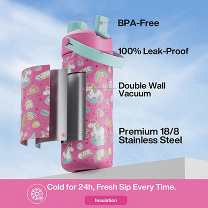 18oz POWCAN Unicorn & Rainbow Design Insulated Water Bottle - Non-Slip, Stainless Steel, Perfect for Valentine'S Day, Easter, Mother'S Day, Independence Day, Valentine'S Day Gift|Playful Design|Durable Build, Unicorn Accessor