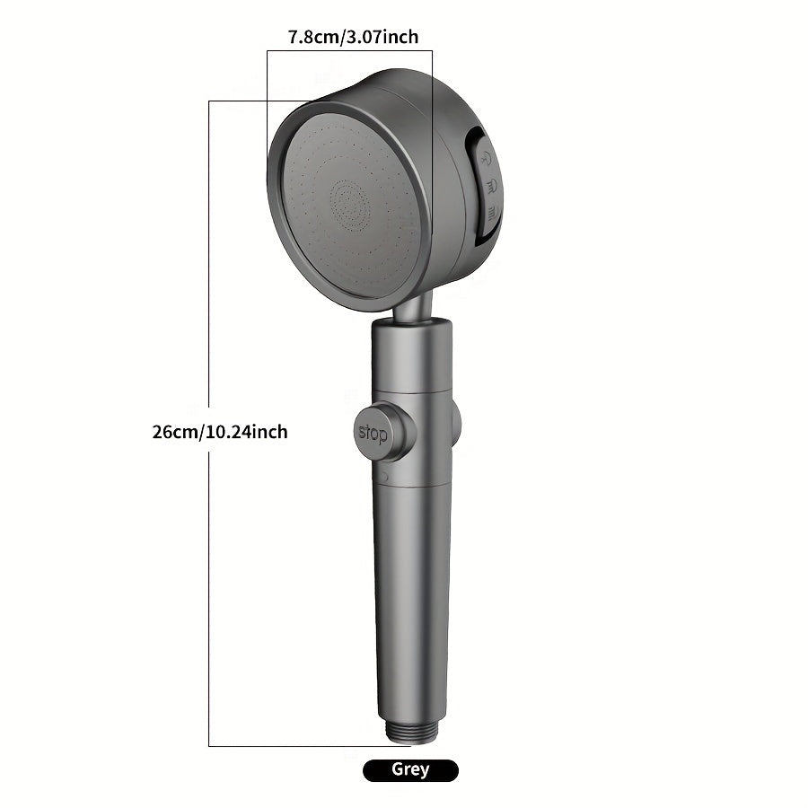 Chuveiro pressurizado com três configurações ajustáveis, concebido para fornecer uma forte pressão de água para banho doméstico, com chuveiro de ângulo ajustável, ideal para acessórios de casa de banho.