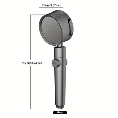 Chuveiro pressurizado com três configurações ajustáveis, concebido para fornecer uma forte pressão de água para banho doméstico, com chuveiro de ângulo ajustável, ideal para acessórios de casa de banho.