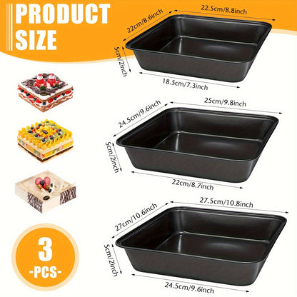 3pcs, Deep Square Baking Sheets, Baking Cake Pans Set, Non-Stick Cookie Sheets, Grilling Trays, Oven Accessories, Baking Tools, Kitchen Gadgets, Kitchen Accessories