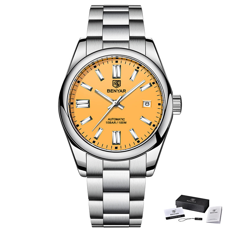 1pc BENYAR Men's Mechanical Wristwatch, 10Bar Waterproof Automatic Watch, Stainless Steel Sports Diving Watch For Men, Ideal choice for Gifts