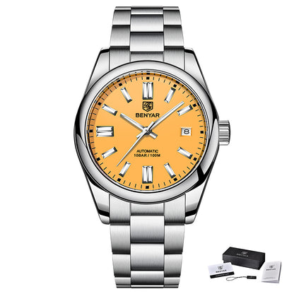 1pc BENYAR Men's Mechanical Wristwatch, 10Bar Waterproof Automatic Watch, Stainless Steel Sports Diving Watch For Men, Ideal choice for Gifts
