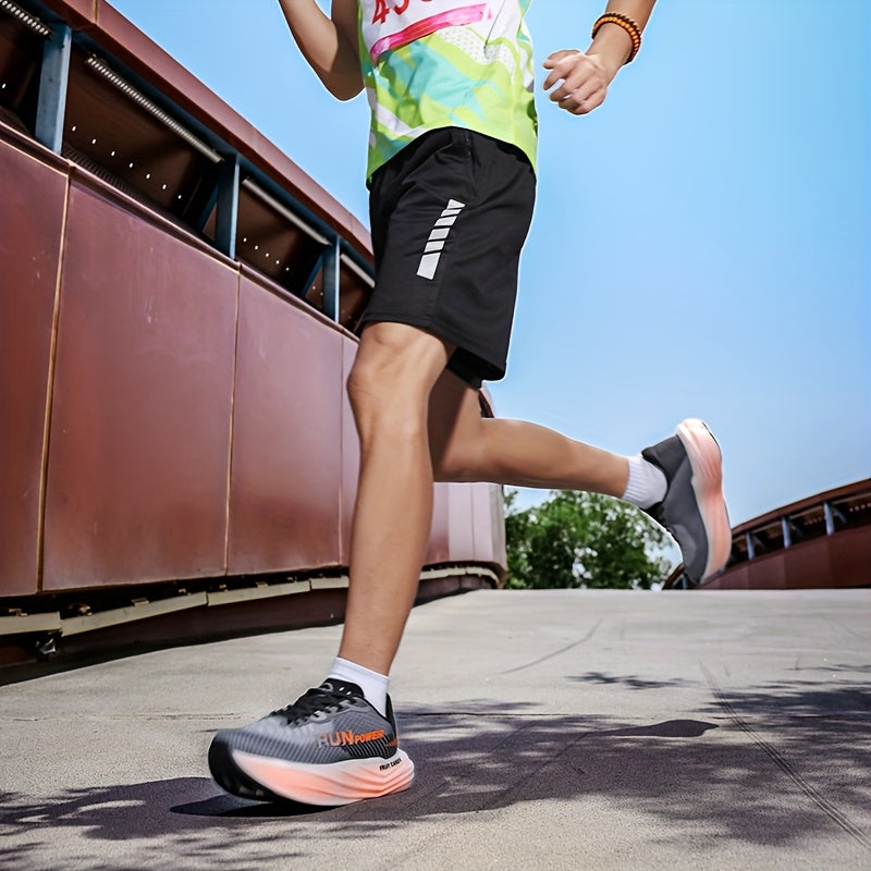 Lightweight breathable running shoes for men - Low-profile stability design with durable rubber outsole for road, trail and gym training - All-season comfort, extended sizes, unisex-friendly (black/orange), Fitness footwear, Sleek Sport