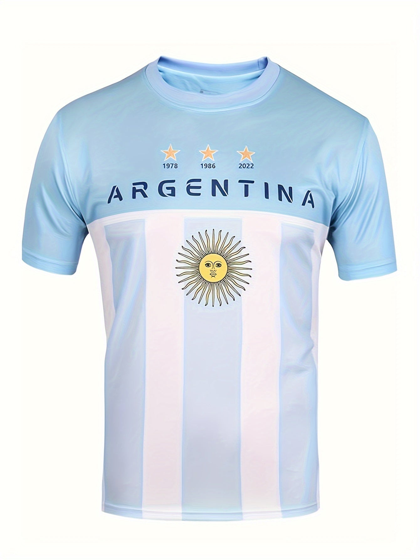 Men's Letter ARGENTINA Print Breathable Football Jersey, Active Slightly Stretch Crew Neck Short Sleeve Soccer Club Uniform Shirt For Training Competition Party
