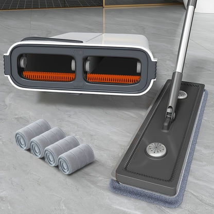 Hands-Free Flat Mop And Bucket Set with 4pcs Mop Pad- Dual-Purpose Dry And Wet Cleaning, Ideal for Bedroom, Kitchen, Living Room, Bathroom - Durable Plastic, for Household And Floor Cleaning, Tile Marble Floor Cleaning Mop Cl