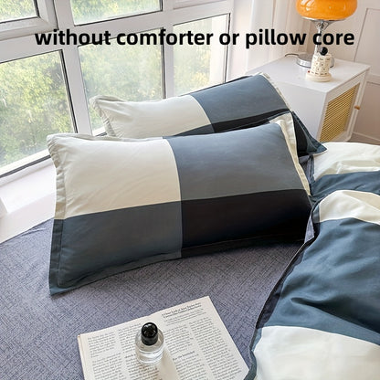 Conjunto de cama de 4 peças macio e respirável - Estampado xadrez espacial criativo, lavável à máquina - inclui lençol, edredão e 2 fronhas para todas as estações - ideal para dormitórios de estudantes, quartos e quartos de hóspedes.