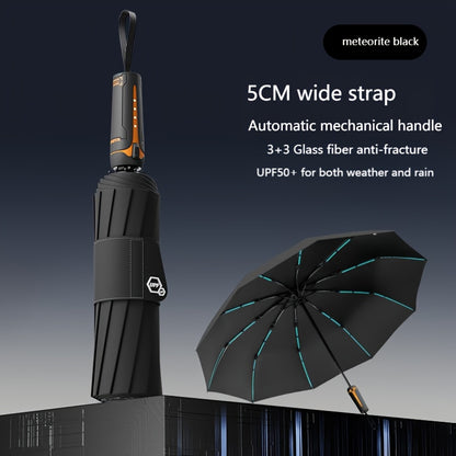 10 bone 3+3 glass fiber bone automatic folding umbrella, enlarged and thickened black rubber sunscreen coating, reinforced protective aluminum alloy skeleton, simple solid color design, unisex business sunshade dual-use umbre