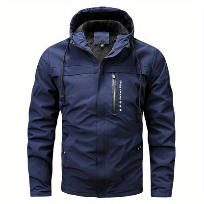 Warm Fleece Hooded Jacket, Men's Casual Winter Jacket Coat For Outdoor Activities