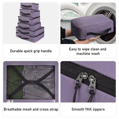 7pcs All-in-One Luggage Organizer Set with Shoe Bag & Laundry Pouch - Heavy-Duty Travel Packing Cubes, Zippered Compartments, Space-Saving Design for Suitcase, Backpack, Business Trip, Vacation, Camping - Machine Washable, Re