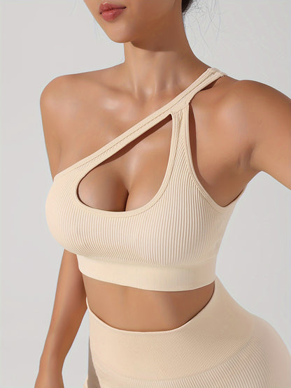 Women's 2pcs Yoga Set: Sexy One-Shoulder Sports Bra & High-Waist Butt Lifting Leggings - Stretchy, Non-See-Through Activewear