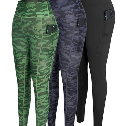 3-Pack Women'S High-Waisted Yoga Pants with Side Pockets - Non-Slip Grip, Stretchy Workout Leggings for Gym, Running, Everyday - All-Season Fitness Pants in Black/Gray/ - Ideal for Yoga, Pilates, Casual Attire, Yoga Leggings,