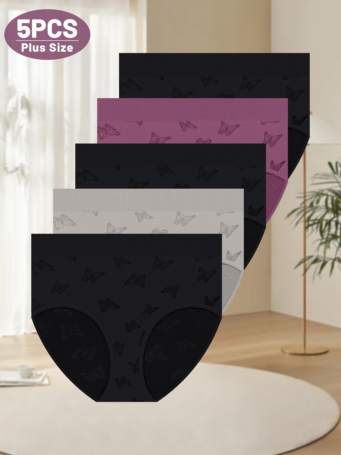 5pcs Plus Size Women's Panties, Soft and Breathable Minimalist Summer Thin Stretchy Briefs