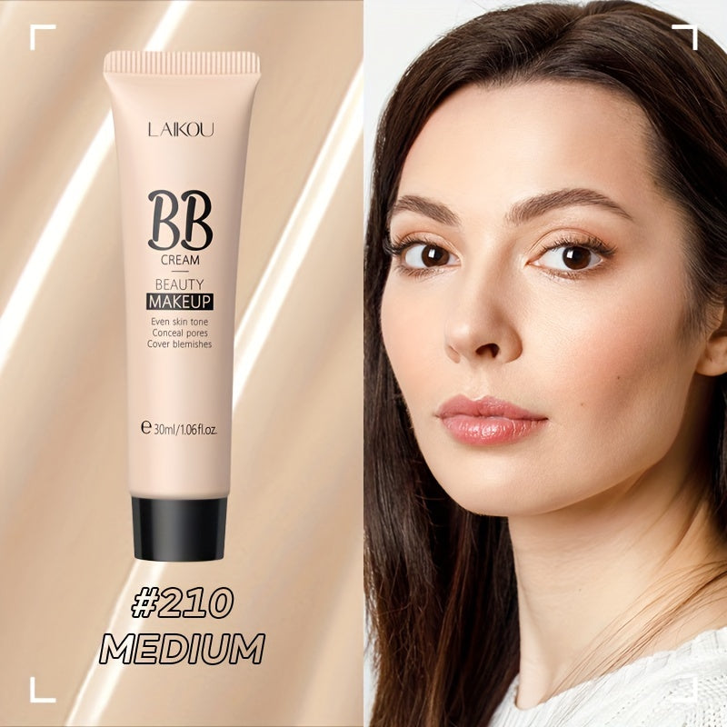 LAIKOU BB Cream à prova de água com cobertura total, tons naturais/marfim/bronzeado, 30ml, base de longa duração, controlo da oleosidade, uniformiza o tom da pele e disfarça os poros.