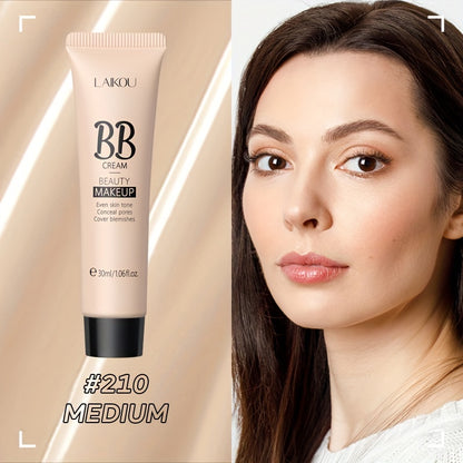 LAIKOU BB Cream à prova de água com cobertura total, tons naturais/marfim/bronzeado, 30ml, base de longa duração, controlo da oleosidade, uniformiza o tom da pele e disfarça os poros.