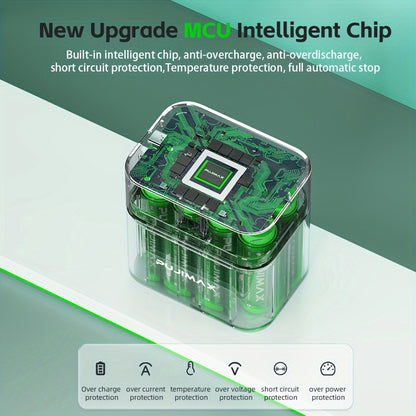 PUJIMAX rechargeable lithium battery 8 +8 slot charging box, 3400mWh high-performance 1.5V lithium battery, durable rechargeable AA lithium-ion battery and all-purpose charging box - yellow charging box. Only 1.5V rechargeabl