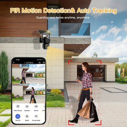 Solar-Powered 2G/3G/4G LTE Security Camera, 360° Viewing Angle, Includes SIM Card, Color Night Vision, PIR Motion Detection with Siren Alerts,4G Connectivity, Adjustable Height, Rechargeable Battery - Ideal for Rural Propert