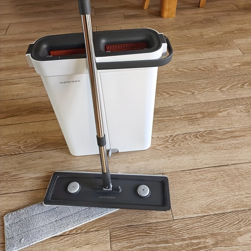 Lazy Hands-Free Flat Mop And Bucket Set with 4pcs Mop Pad- Dual-Purpose Dry And Wet Cleaning, Ideal for Bedroom, Kitchen, Living Room, Bathroom - Durable Plastic, for Household And Floor Cleaning, Tile Marble Floor Cleaning M