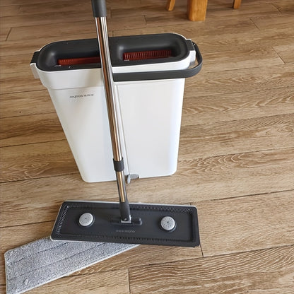 Lazy Hands-Free Flat Mop And Bucket Set with 4pcs Mop Pad- Dual-Purpose Dry And Wet Cleaning, Ideal for Bedroom, Kitchen, Living Room, Bathroom - Durable Plastic, for Household And Floor Cleaning, Tile Marble Floor Cleaning M