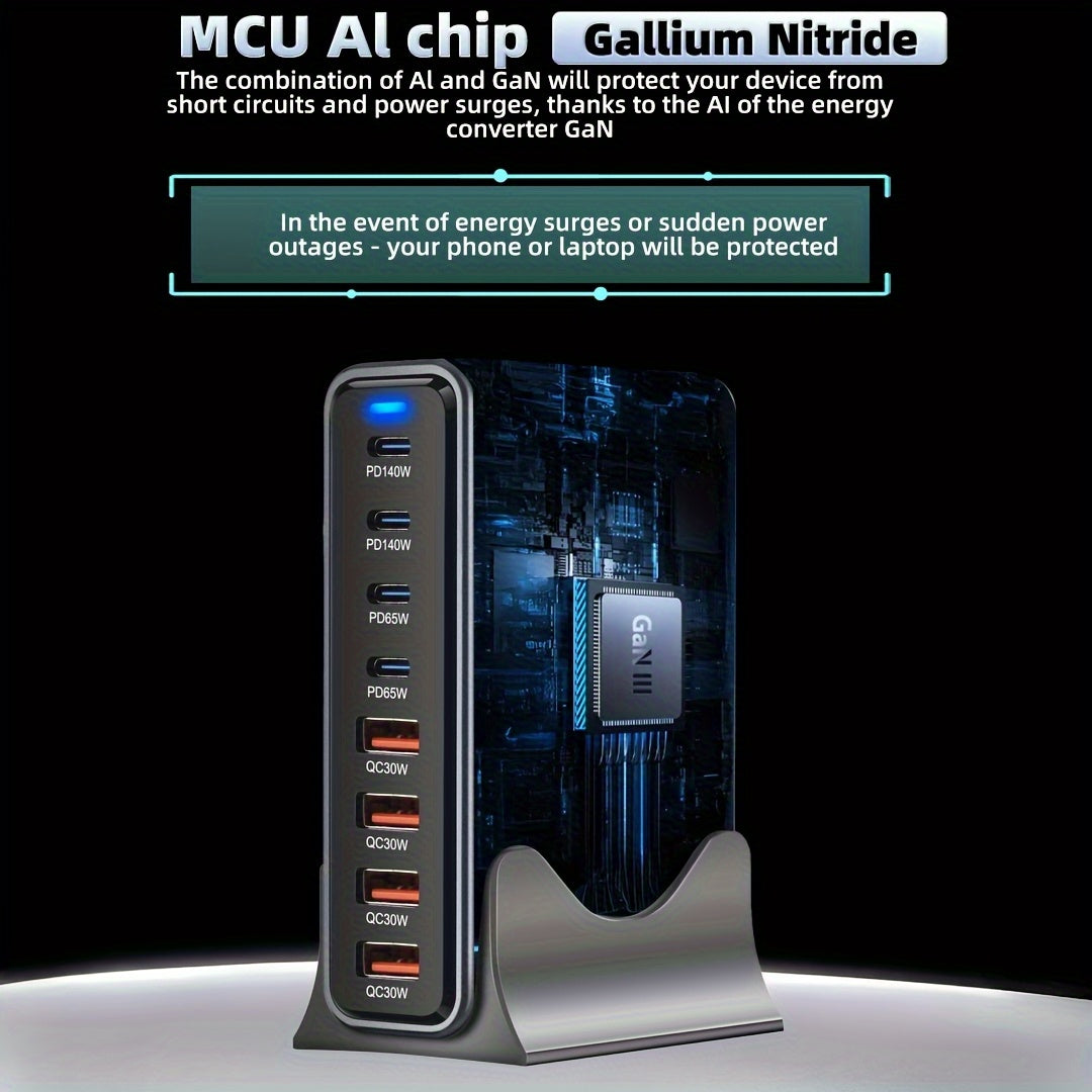 1pc EU desktop charging block 530w 8-port in one Compatible with Macbook Pro M4 MAX140W fast charging Small and portable, suitable for travel, home or office use, support for mobile phones, watches, computers and headphones C