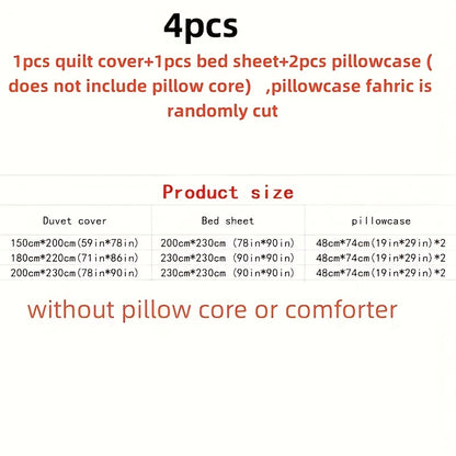 Four Seasons Four-Piece Set of Active Print Fabric, 1pc Quilt Cover Without Quilt Core, 1pc Bed Sheet, 2pcs Pillowcase Without Pillow Core, Comfortable, Soft, Breathable, Active Print Fabric, Suitable for Dormitory, Living Ro