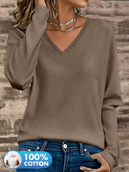 3pcs Women'S 100% V-Neck Long Sleeve T-Shirts - Soft, Durable, and Comfortable Casual Wear for All Seasons, Perfect for Holidays, Graduations, and Everyday Style, Everyday Comfort Wear | Minimalist Style | Soft Fabric Tee