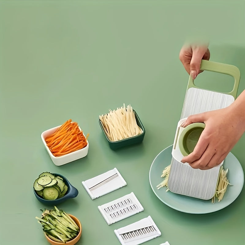 7pcs Stainless Steel Multi-Function Vegetable Slicer And Grater Set with Interchangeable Blades, Manual Kitchen Gadget Tool Kit for Potato, Carrot, Cucumber, 4 Seasons Available