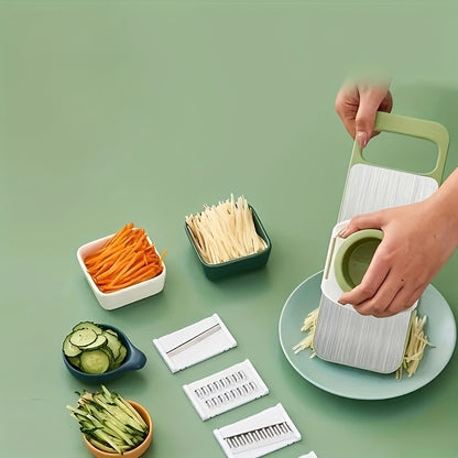 7pcs Stainless Steel Multi-Function Vegetable Slicer And Grater Set with Interchangeable Blades, Manual Kitchen Gadget Tool Kit for Potato, Carrot, Cucumber, 4 Seasons Available