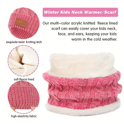 3pcs/set Winter Children's Warm Plus Velvet Scarf Baby Knitted Hat Hat Gloves For 2-8 Years