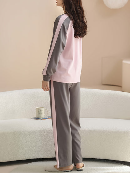 Women'S Cozy Long Sleeve Pajama Set - Soft Pink & Gray, "Lucky Day" Design, Casual Crew Neck, Long Length, Perfect for Fall/Winter, Comfortable Home Wear, Cozy Clothing | Playful Design | Soft Fabric, Ladie Long Sleeve Nightd