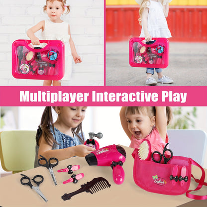 Girls Beauty Salon Set Pretend Play Stylist Hair Cutting Kit Hairdresser Toys With Hair Dryer, Scissors, Barber Apron And Styling Accessories (Not Real Hairdresser Toys, Hairdresser Toys Model)