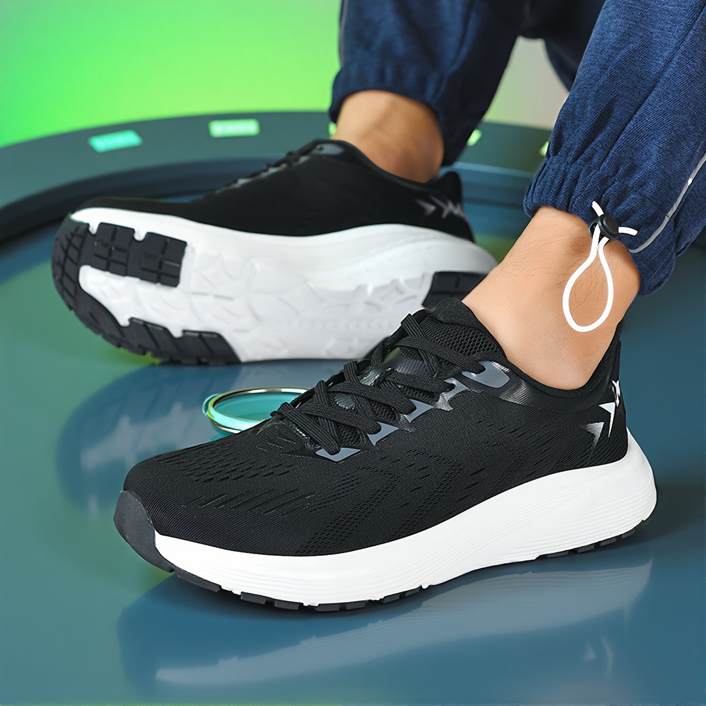 Men'S Wide Toe Box Running Shoes - Non-Slip MD Sole, Breathable Fabric Upper, All-Season Gym, Jogging, Walking Shoes - Lace-Up Athletic Sneakers for Big Feet & Wide Feet - Available in Multiple Colors (Dark Blue/Neon Yellow)