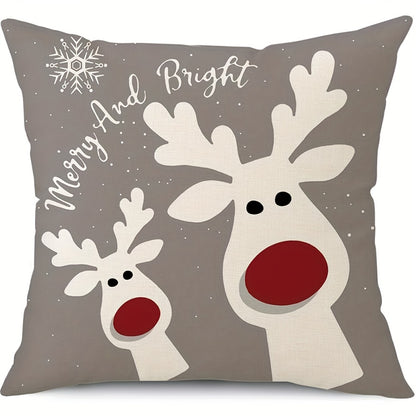 4pcs, Linen Christmas Pillow Covers, Christmas Decorations, Snowman Deer Christmas Tree, Winter Holiday Decor, Throw Cushion Case For Home Couch 16x16, 18x18, 20x20 Single-sided, No Pillow Core