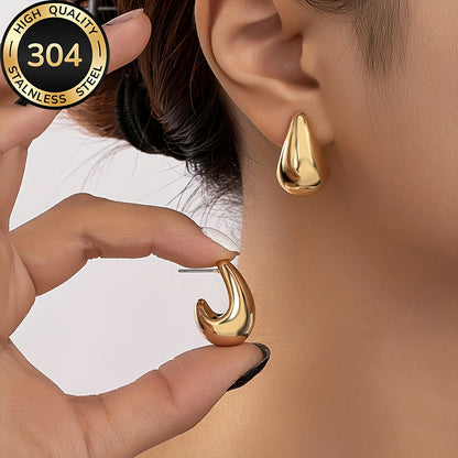 Hypoallergenic High-Quality Stainless Steel Golden Hollow Water Drop Earrings, Fade-Resistant, Comfortable and Versatile, Simple Elegant, Suitable for Daily Wear or Party Fashion Women'S Earrings, Jewelry Accessories, A Delic