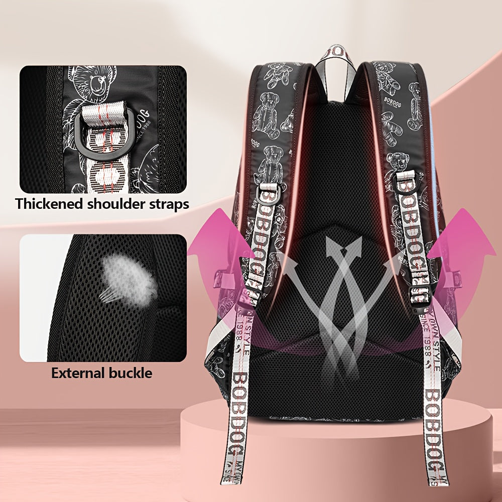 A set of youth vintage printed fashion backpacks, suitable for girls' campus commuting, travel backpack with a capacity of about 25 liters (height about 46cm), can hold a laptop, and the print position is random