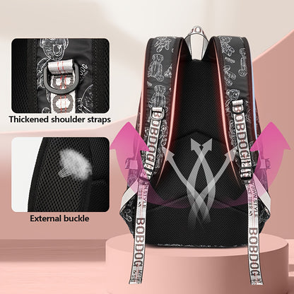 A set of youth vintage printed fashion backpacks, suitable for girls' campus commuting, travel backpack with a capacity of about 25 liters (height about 46cm), can hold a laptop, and the print position is random