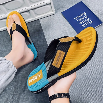 Men's Non-Slip EVA Slip-Resistant Flip-Flops - Heavy-Duty Ergonomic Arch & -Odor Technology, Green/Golden/Grey/Grip Tread Beach Sandals with Ergonomic Arch, Lightweight & Durable for Swimming, Walking, Pool - Multi-Color Opti