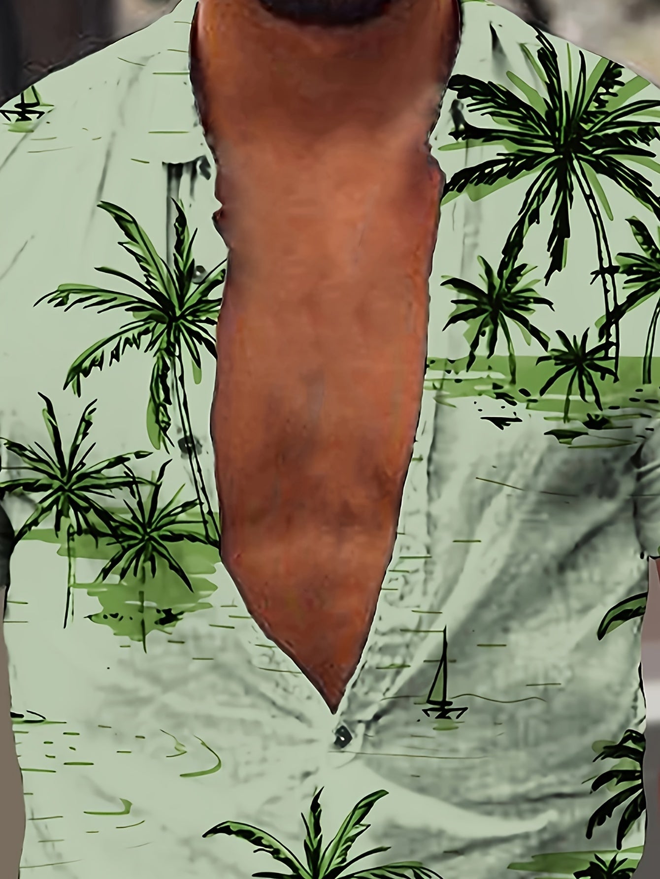 Camisa de homem de manga curta com estampado de coqueiros, ideal para o dia a dia em resorts e para a praia.