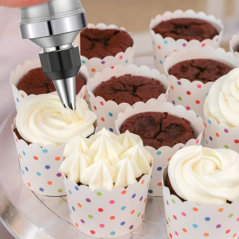 High-Quality Stainless Steel Icing Cream Decorating Kit, 34pcs Cake Decorating Tools Set with 10 Medium Nozzles and 10 Small Nozzles, Including a Graduated Smoothing Scraper, Silicone Writing Pen, Fondant Comb, Cupcake Fillin